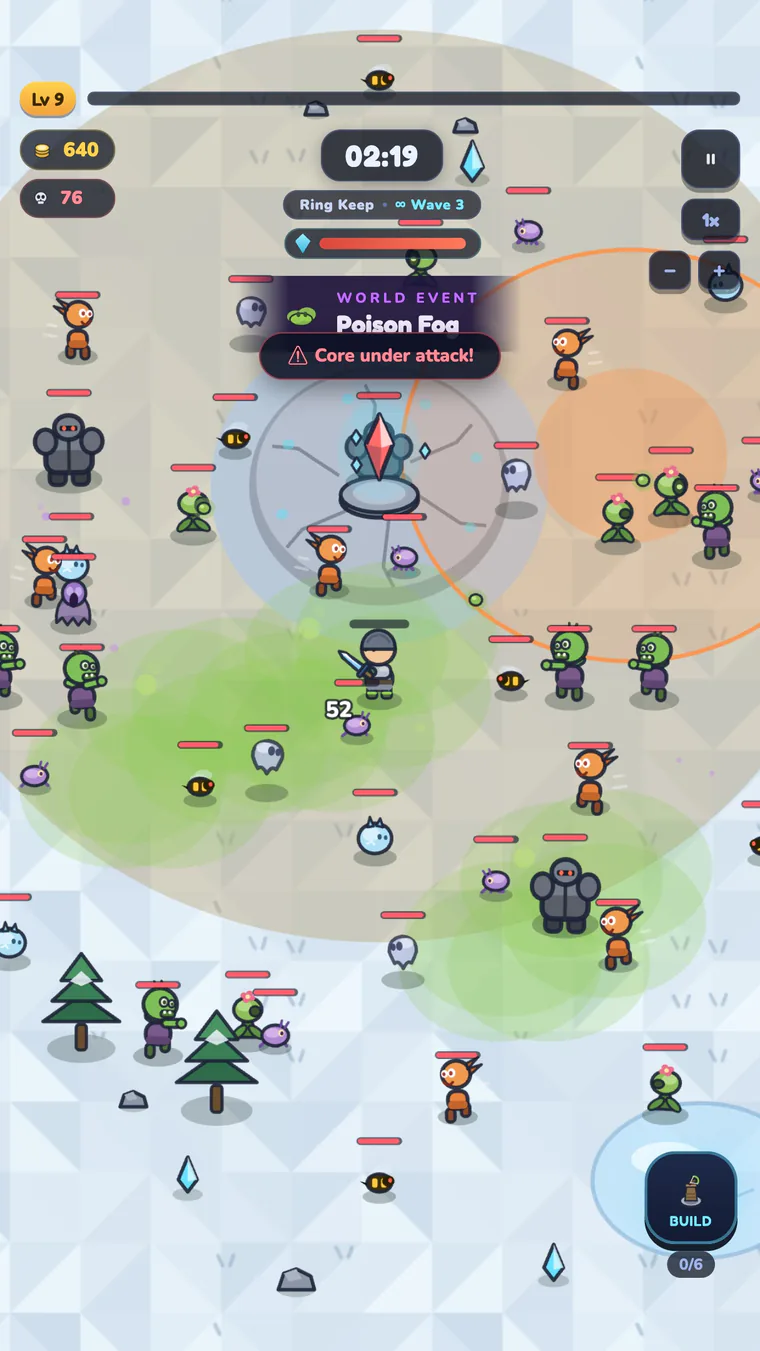 Endless mode on a snow map: wave 3 with the Poison Fog world event